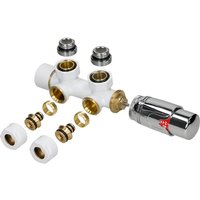 Luxebath - Ventil-Armaturen Set Multiblock Weiß Eckform inkl. Thermostatkopf für Badheizkörper mit Mittelanschluss - Anschlussgarnitur Heizkörper von LUXEBATH