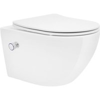 Wand wc Spülrandlos mit Bidet-Funktion, Weiß, Tiefspüler Keramik Hänge wc, lang 53,5cm, Dusch wc Softclose-Klodeckel, Tornadospülung, Glänzende Wand wc Spülrandlos mit Bidet-Funktion, Weiß, Tiefspüler Keramik Hänge wc, lang 53,5cm, Dusch wc Softclose-Klodeckel, Tornadospülung, Glänzende von LUXEBATH