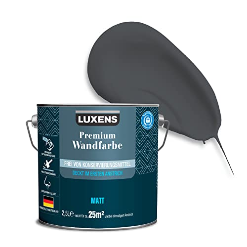 LUXENS - Premium Wandfarbe 2,5 l - Anthrazit - Matt - Wände, Decken & Täfelungen - Anti-Allergen - Ohne endokrine Disruptoren - 25m² von LUXENS