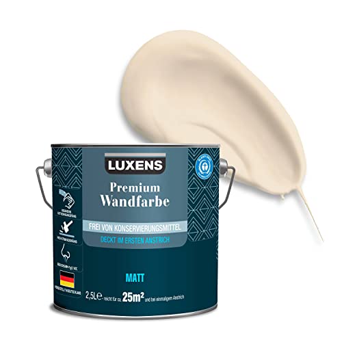 LUXENS - Premium Wandfarbe 2,5 l - Cremeweiss - Matt - Wände, Decken & Täfelungen - Anti-Allergen - Ohne endokrine Disruptoren - 25m² von LUXENS