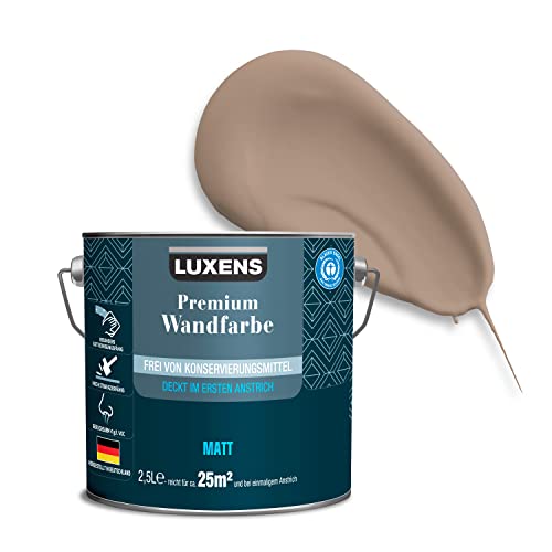 LUXENS - Premium Wandfarbe 2,5 l - Mokka - Matt - Wände, Decken & Täfelungen - Anti-Allergen - Ohne endokrine Disruptoren - 25m² von LUXENS