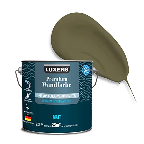 LUXENS - Premium Wandfarbe 2,5 l - Olivgrün - Matt - Wände, Decken & Täfelungen - Anti-Allergen - Ohne endokrine Disruptoren - 25m² von LUXENS