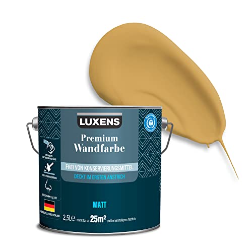 LUXENS - Premium Wandfarbe 2,5 l - Senfgelb - Matt - Wände, Decken & Täfelungen - Anti-Allergen - Ohne endokrine Disruptoren - 25m² von LUXENS