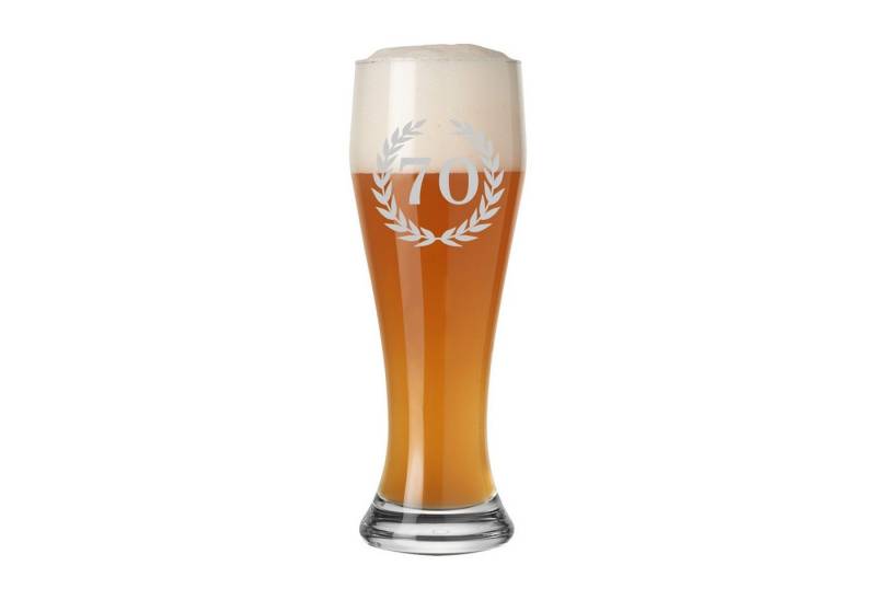 LUXENTU Bierglas 70. Jubiläum Weizenbierglas mit Gravur 0,5 l, Glas von LUXENTU