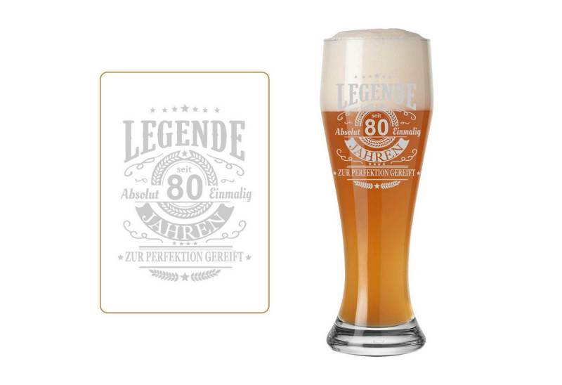 LUXENTU Bierglas Legende seit 80 Jahren Weizenbierglas mit Gravur, Glas von LUXENTU