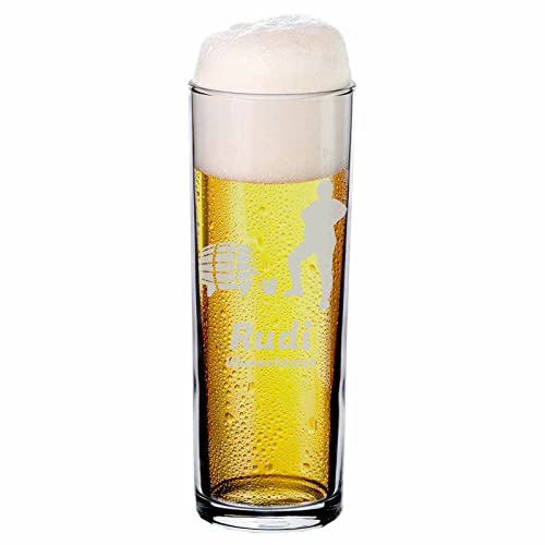 LUXENTU Bierglas mit Gravur, Kölsch-Glas/Kölner Stange mit 0,2 Liter Eichung, Persönliche Lasergravur mit Name & Kneipen-Motiv, Bierfass von LUXENTU