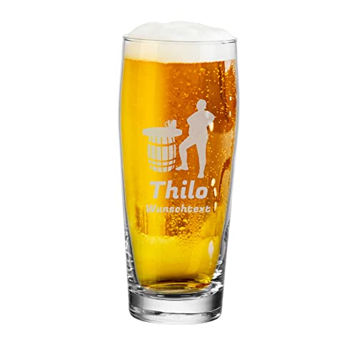 LUXENTU Bierglas mit Gravur, Willi Becher mit 0,5 Liter Eichung, Persönliche Lasergravur mit Name & Kneipen-Motiv, Stammtisch von LUXENTU