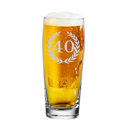 LUXENTU Bierglas mit Gravur, Willi Becher mit 0,5 Liter Eichung und graviertem Lorbeerkranz, Helles-Glas als Geschenk zum 40. Jubiläum/Geburtstag, Spülmaschinengeeignet von LUXENTU