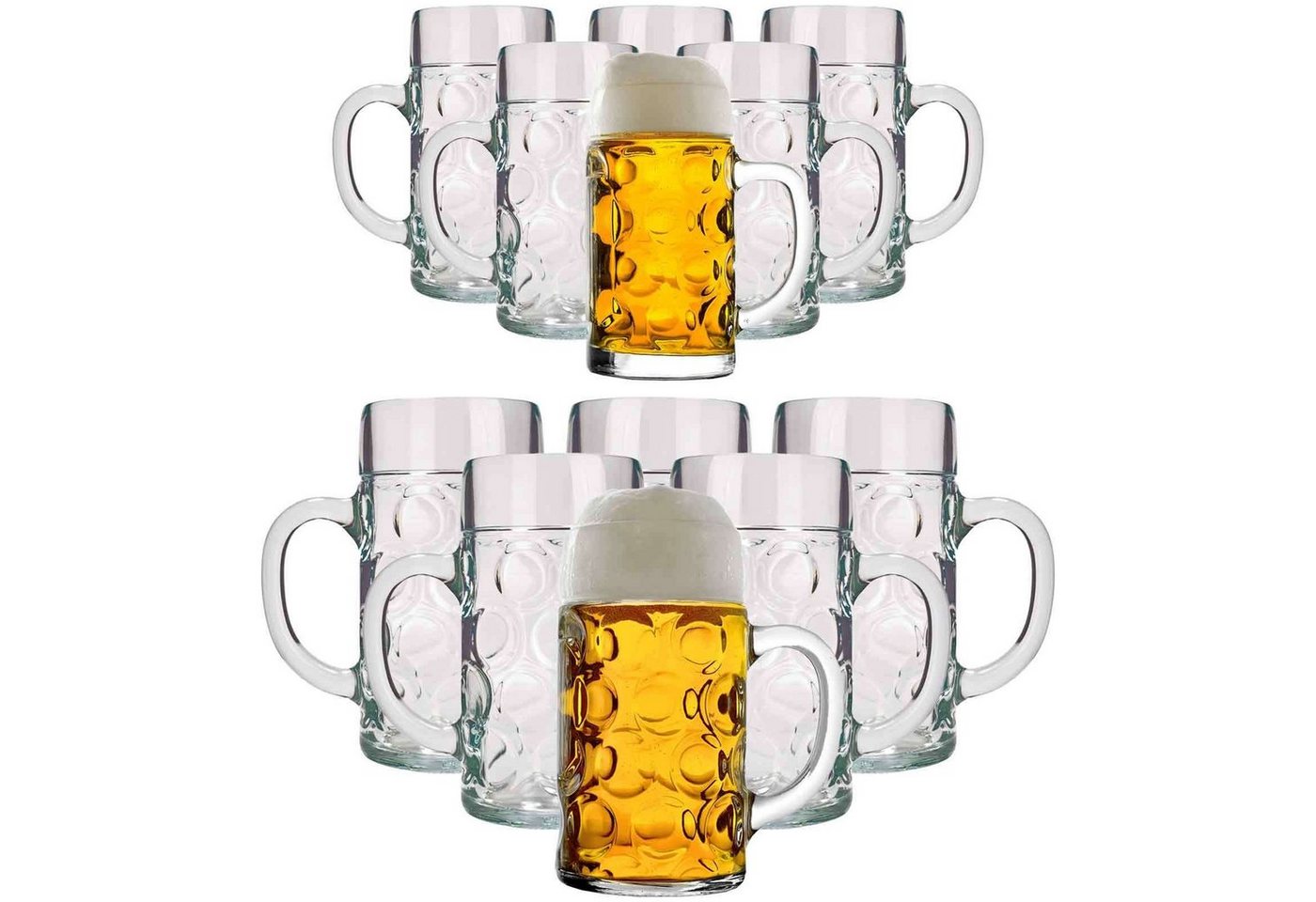 LUXENTU Bierkrug Bierkrüge und Maßkrüge 0,5 l + 1 l 12er Set, Glas von LUXENTU