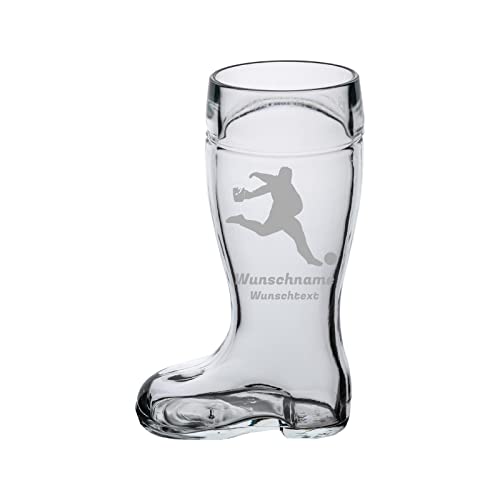 LUXENTU Bierstiefel mit Gravur, Bierglas mit 0,5 Liter Füllstrich, Personalisiertes Glas mit Name & Fußball-Motiv, Geschenk zum Vatertag/Geburtstag, Spülmaschinengeeignet, Torwart mit Bierkrug von LUXENTU