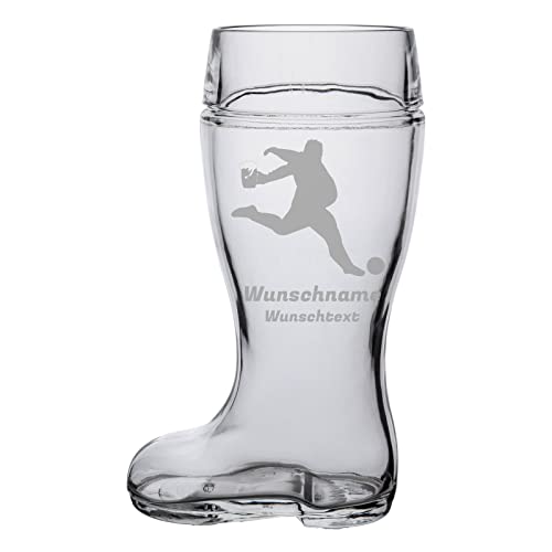 LUXENTU Bierstiefel mit Gravur, Bierglas mit 1,0 Liter Füllstrich, Personalisiertes Glas mit Name & Fußball-Motiv, Geschenk zum Vatertag/Geburtstag, Spülmaschinengeeignet, Torwart mit Bierkrug von LUXENTU