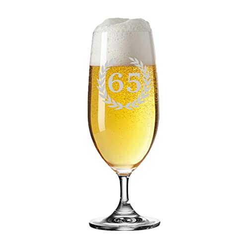 LUXENTU Biertulpe mit Gravur, Pils-Glas 0,3 Liter mit graviertem Lorbeerkranz, Bierglas als Geschenk zum 65. Jubiläum/Geburtstag, Spülmaschinengeeignet von LUXENTU