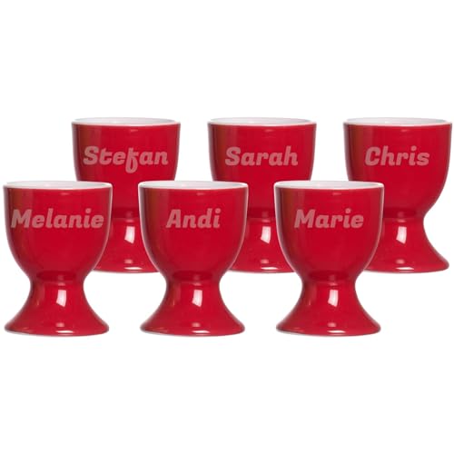 LUXENTU Eierbecher Doppio mit personalisierter Gravur, 6er Set, Kleine Ei-Halter mit einzeiligem Gravurbereich, Perfekt für Namen und Sprüche zu Ostern, Porzellan, Rot von LUXENTU