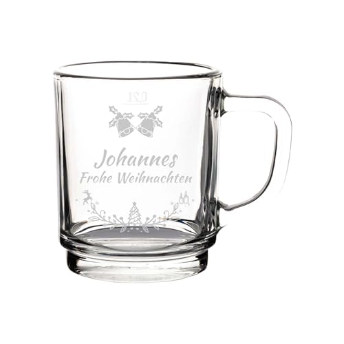 LUXENTU Glühweintasse mit personalisierter Gravur, Teeglas 250 ml, Geeichter Glasbecher bei 0,2 Liter, Wichtelgeschenk-Idee, Motiv: Glockenkranz, 1 Stück von LUXENTU