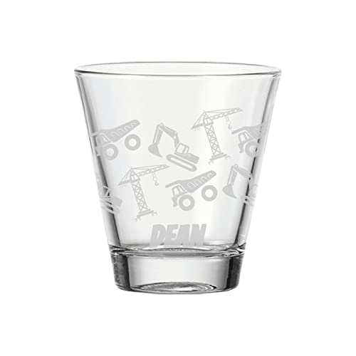 LUXENTU Kinderbecher Trinkglas mit Gravur, 215 ml, Wasserglas Kinderglas mit Baustellen-Motiv & personalisierter Namensgravur für Kinder, Spülmaschinengeeignet von LUXENTU