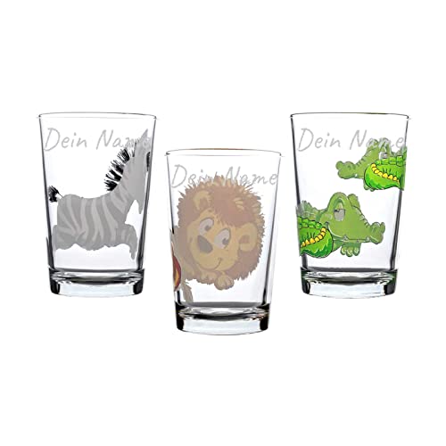 LUXENTU Kinderbecher mit Gravur, 3er Set Trinkgläser Happy Zoo, 205 ml, Kindergläser mit persönlicher Namensgravur, Individualisierbar & Anpassbar mit 3 verschiedenen Namen LUXENTU Kinderbecher mit Gravur, 3er Set Trinkgläser Happy Zoo, 205 ml, Kindergläser mit persönlicher Namensgravur, Individualisierbar & Anpassbar mit 3 verschiedenen Namen von LUXENTU