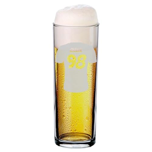 LUXENTU Kölschglas mit Gravur, Kölner Stange mit 0,2 Liter Eichung, Personalisierte Lasergravur mit Name & Rückennummer, Geschenk für Fußball-Fans, Trikot von LUXENTU