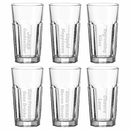 LUXENTU Longdrinkgläser XL mit personalisierter Gravur, 540 ml, Individualisierbare Cocktailgläser für Bar & Gastronomie, Robuste Trinkgläser, Spülmaschinengeeignet, Name quer, 6 Stück von LUXENTU