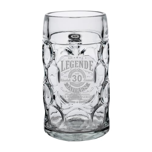 LUXENTU Maßkrug 1,0l mit graviertem Motiv, Bierkrug für ein Jubiläum & besondere Anlässe, Henkelkrug mit Lasergravur-Veredelung, Spülmaschinengeeignet, Legende seit 30 Jahren von LUXENTU