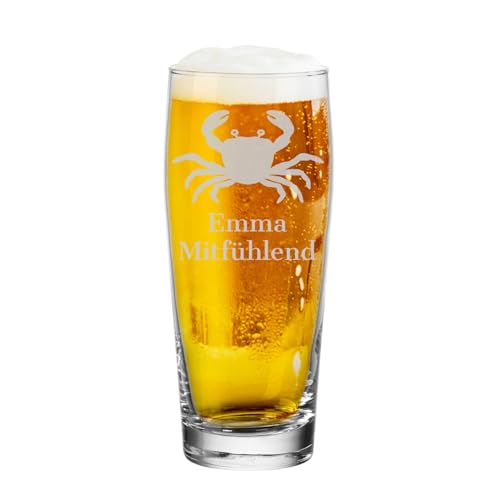 LUXENTU Personalisiertes Bierglas mit Sternzeichen, Willi Becher 0,5l mit Motiv & Wunschtext, Gravierte Bierbecher als persönliche Geschenkidee, Spülmaschinengeeignet von LUXENTU