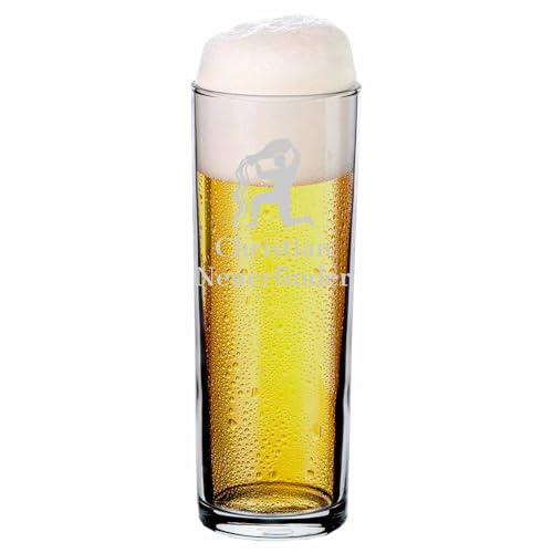 LUXENTU Personalisiertes Kölschglas mit Sternzeichen, Kölner Stange 0,2l mit Motiv & Wunschtext, Gravierte Gläser als persönliche Geschenkidee, Spülmaschinengeeignet von LUXENTU