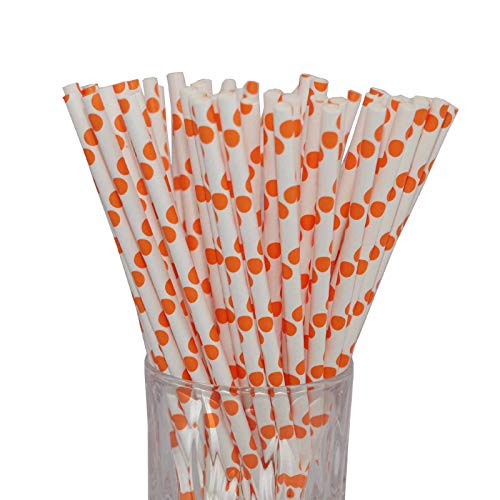 LUXENTU Strohhalme Trinkhalme aus Papier - 100, 300, 500 oder 1000 Stück - (100 Stück, Orange/Punkte) von LUXENTU