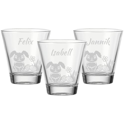 LUXENTU Trinkgläser mit Gravur 3er Set, 215 ml, Wassergläser und Kindergläser mit Oster-Motiven, Personalisierbar mit Namen, Individuelle Lasergravur, Osterhase von LUXENTU