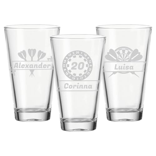 LUXENTU Trinkgläser mit Gravur 3er Set, 300 ml, Wassergläser und Kindergläser mit Darts-Motiven, Personalisierbar mit Namen, Individuelle Lasergravur, Darts von LUXENTU