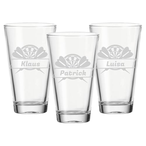 LUXENTU Trinkgläser mit Gravur 3er Set, 300 ml, Wassergläser und Kindergläser mit Darts-Motiven, Personalisierbar mit Namen, Individuelle Lasergravur, Dartscheibe & Pfeile von LUXENTU