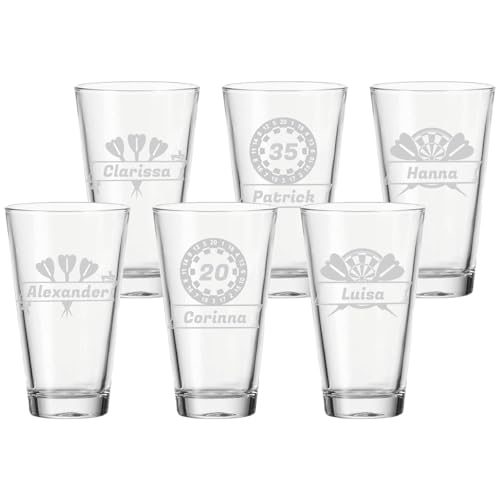 LUXENTU Trinkgläser mit Gravur 6er Set, 300 ml, Wassergläser und Kindergläser mit Darts-Motiven, Personalisierbar mit Namen, Individuelle Lasergravur, Darts LUXENTU Trinkgläser mit Gravur 6er Set, 300 ml, Wassergläser und Kindergläser mit Darts-Motiven, Personalisierbar mit Namen, Individuelle Lasergravur, Darts von LUXENTU