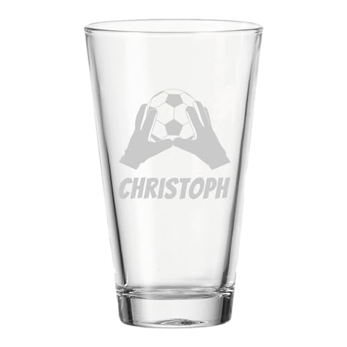 LUXENTU Trinkglas mit Gravur, 300 ml, Wasserglas Kinderglas mit Fußball-Motiv, Name & Nummer personalisieren, Spülmaschinengeeignet, Torwarthandschuhe von LUXENTU