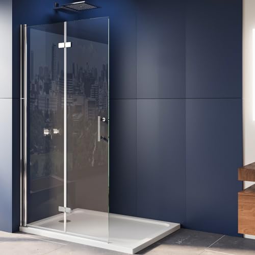 LUXESPIRE 80x195cm Walk in Barrierefreie Duschabtrennung Platzsparende Duschwand 180° Falttür Duschtür für bodengleiche Duschen von LUXESPIRE