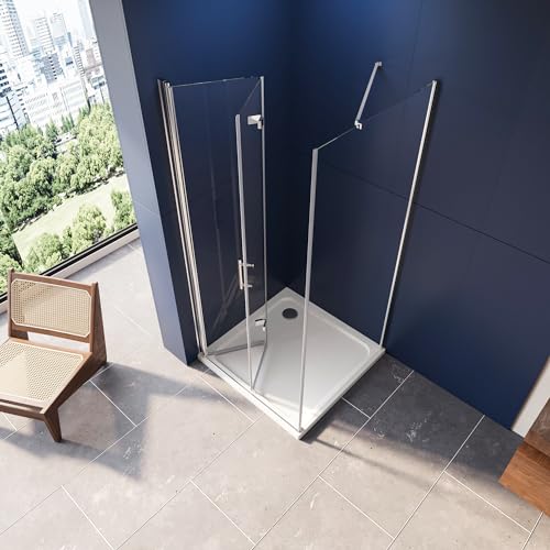 LUXESPIRE 80x80x195cm Duschkabine MIT Duschwanne und Ablaufgarnitur Eckdusche Duschtür mit Seitwand Duschabtrennung mit 6mm Nano Sicherheitsglas von LUXESPIRE