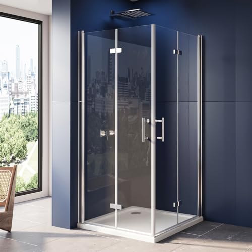 LUXESPIRE Duschkabine 80x80cm Eckeinstieg mit 180° faltbarer Tür Duschtür Falttür Duschabtrennung Duschwand 6mm ESG Sicherheitsglas Höhe 195cm von LUXESPIRE