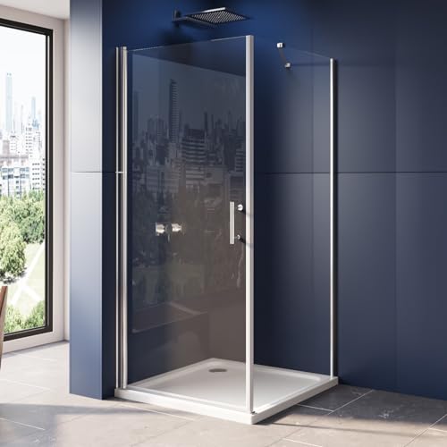 LUXESPIRE Duschkabine 90x80x195cm Eckeinstieg Duschabtrennung mit Seitenwand Duschwand 6mm ESG Nano Glas Dusche (Ohne Duschwanne) von LUXESPIRE