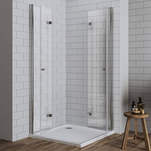 LUXESPIRE Duschkabine 90x90cm Eckeinstieg mit 180° faltbarer Tür Duschtür Falttür Duschabtrennung Duschwand 6mm EGS Sicherheitsglas Eckdushe Höhe 185cm von LUXESPIRE