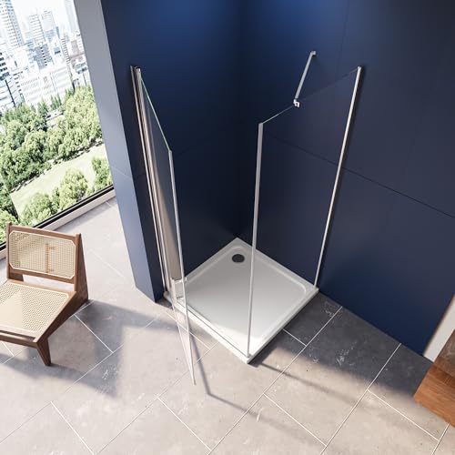 LUXESPIRE Duschkabine 90x90x195cm Eckeinstieg Duschabtrennung mit Seitenwand Duschwand 6mm ESG Nano Glas Dusche (Ohne Duschwanne) von LUXESPIRE