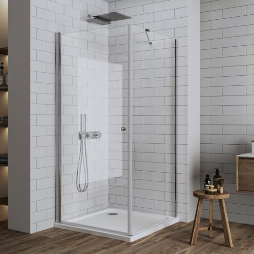 LUXESPIRE Duschkabine MIT Duschwanne und Ablauf 80x80x185cm Eckeinstieg Duschabtrennung mit Seitenwand Duschwand 6mm Sicherheitsglas Dusche Eckdusche von LUXESPIRE