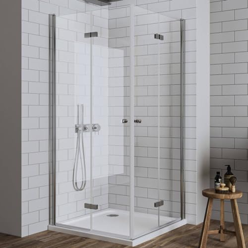 LUXESPIRE Duschkabine MIT Duschwanne und Ablaufgarnitur 70x100cm Eckeinstieg mit 180° faltbarer Tür Duschtür Falttür Duschabtrennung Duschwand 6mm ESG Sicherheitsglas Eckdushe Höhe 185cm von LUXESPIRE