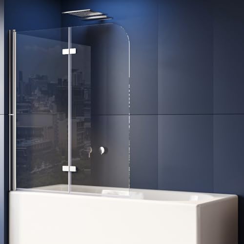 LUXESPIRE Duschwand für Badewanne 100 x 140 cm Badewannenfaltwand 2-teilig Faltbar 6mm ESG Glas Nano Beschichtung Duschtrennwand Faltwand von LUXESPIRE