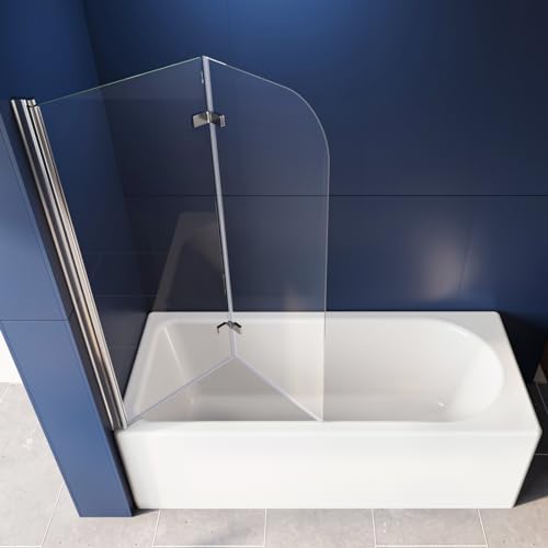 LUXESPIRE Duschwand für Badewanne 120 x 140 cm Badewannenfaltwand 2-teilig Faltbar 6mm ESG Glas Nano Beschichtung Duschtrennwand Faltwand von LUXESPIRE