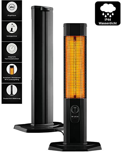 LXV2000 Infrarot Heizung Heizstrahler Carbon Standheizstrahler Terassenheizung | IP44 Wasserdicht | Für Indoor & Outdoor | 2000 W | Thermostat | Abdeckhaube | Alu-Gehäuse | Umkippschutz von LUXEVA