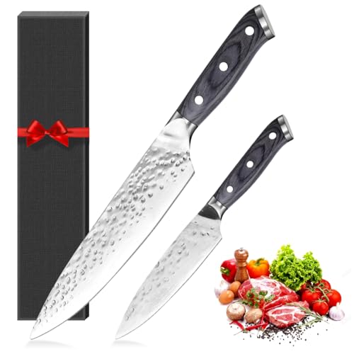 LUXHEIM 2 Stück Küchenmesser Set, Profi Kochmesser Chefmesser Fleischmesser Gemüsemesser Allzweckmesser Scharfes Messer Edelstahl, 12,5cm 20cm Klinge, Holzgriff, Geschenkbox von LUXHEIM