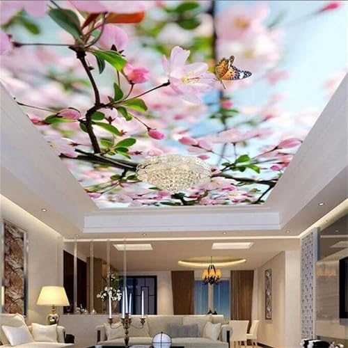 LUXINSHISU Fototapete 3d wohnzimmer tapete kirschblüte schmetterling natur schlafzimmer decke hintergrund dekorative kunst aufkleber von LUXINSHISU