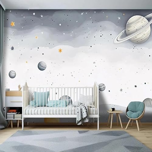 LUXINSHISU Selbstklebende PVC Fototapete 3d Wohnzimmer Tapete handgemalt grau kosmischer Planet TV Rückwand Schlafzimmer Wand Kunst Aufkleber von LUXINSHISU