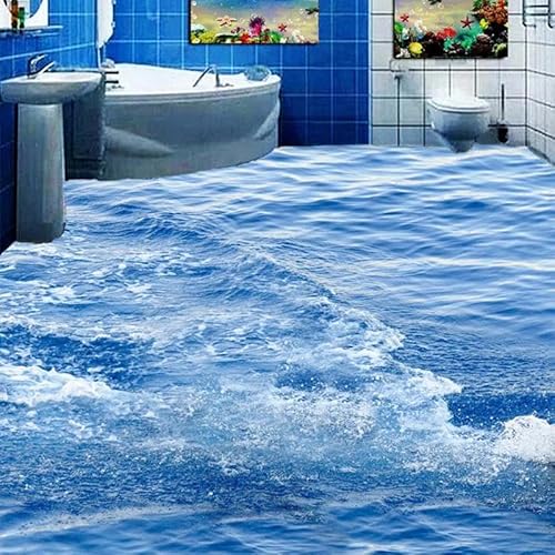 LUXINSHISU Selbstklebende PVC-Fußbodenfliesen Wandbilder 3d Tapete einfach Meer Wasser Wellen innen Badezimmer Schlafzimmer Wohnzimmer Boden dekorative Kunst Aufkleber von LUXINSHISU