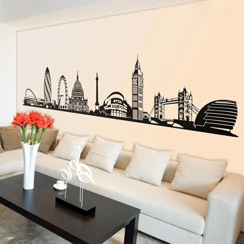 LUXINSHISU Selbstklebende UK London große Skyline Stadt Wandtattoo Wohnzimmer Sofa Stadt Wandaufkleber Heimtextilien von LUXINSHISU