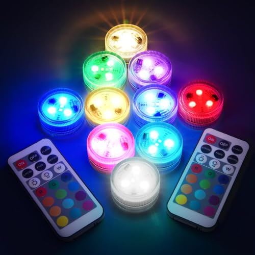 Kleine tauchfähige LED-Leuchten mit Fernbedienung, Pool-Lichter für Party-Events, wasserdichte LED-Teelichter für Vase, Aquarium, Hochzeit, Halloween, Weihnachtsdekoration (weiß, 10er-Pack) von LUXJET