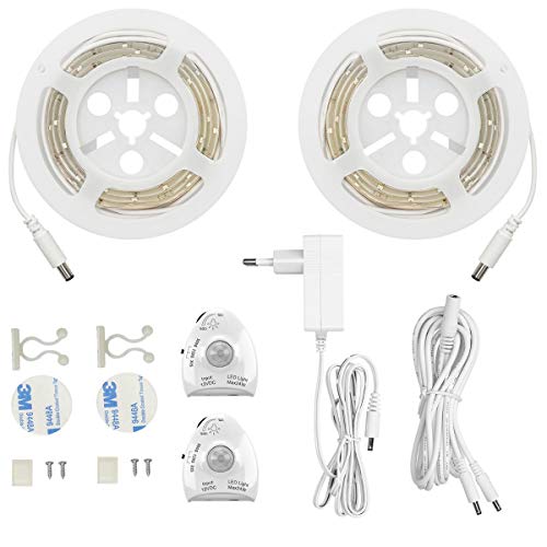 LUXJET LED Bettlicht mit Bewegungssensor, Bett Lichtleiste Nachtlicht Baby Steckdose Streifen Dimmbar, Led streifen mit Bewegungsmelder, Baby Licht Bett Warmweiß(2Pack-1.2M, Warmweiß) von LUXJET