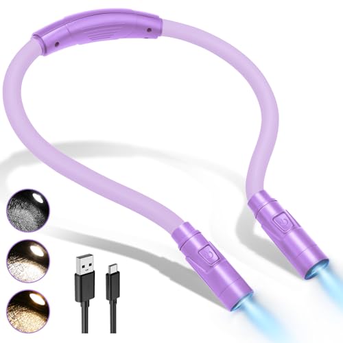 LUXJET LED Hals Leselampe für Häkeln und Stricken Buchlampe Aufladbar für Nähen und Reparieren, Leselicht Augenschutz mit 3 Farben und Stufenlos Dimmbar von LUXJET